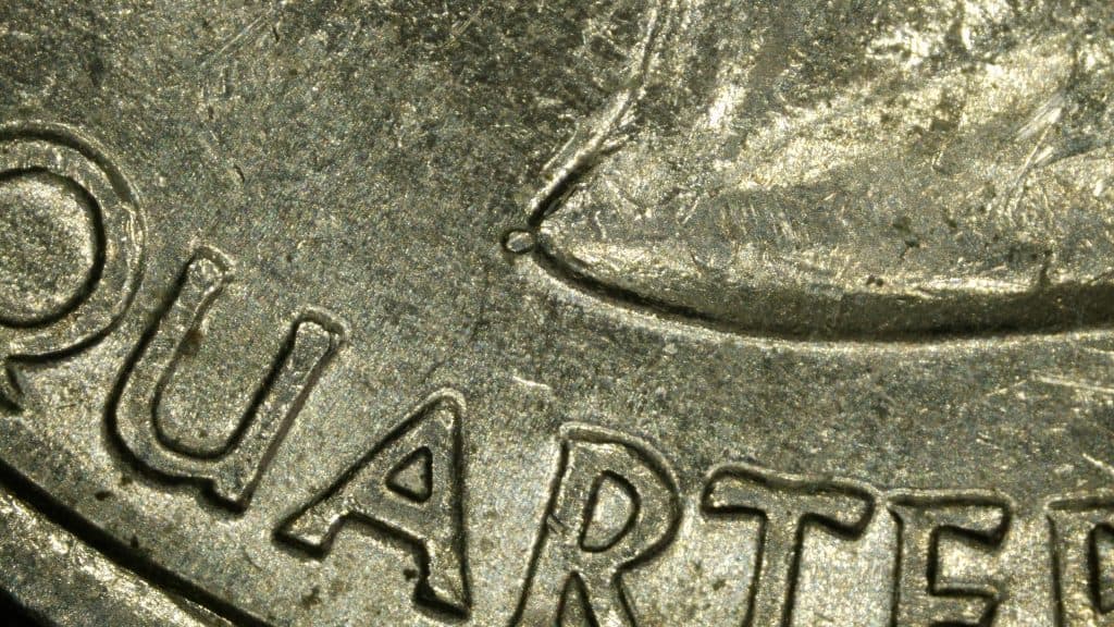 Die crack marker confirming 2007 Wyoming quarter FS-801 doubled die reverse