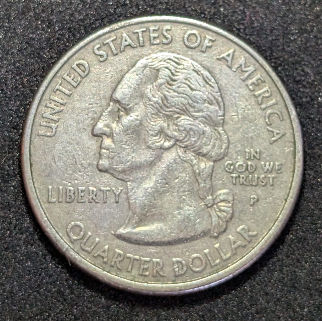 Obverse image of a 2008-P Arizona state quarter showing George Washington.